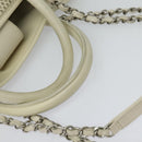 CHANEL Chain Hand Bag Leather 2way White Silver CC Auth BA840V-7