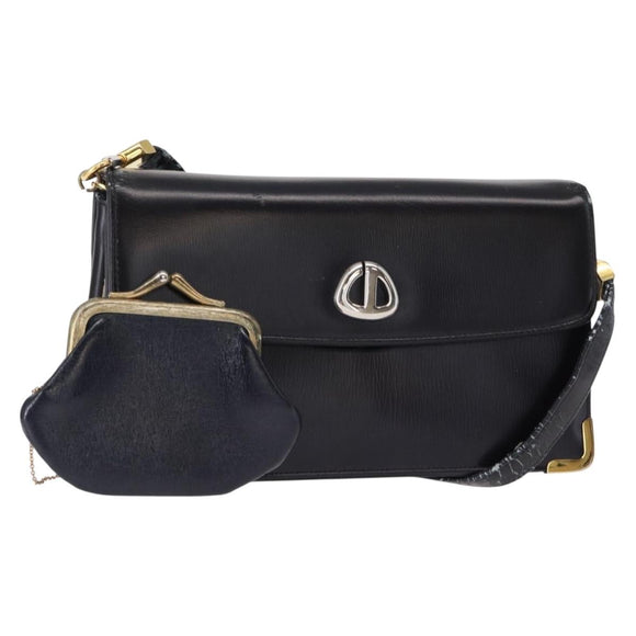 Christian Dior Shoulder Bag Leather Navy Gold Auth BA8402