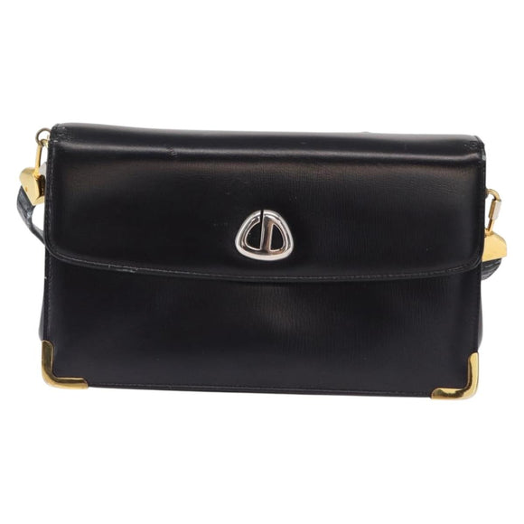 Christian Dior Shoulder Bag Leather Navy Gold Auth BA8402