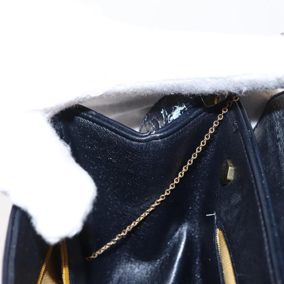 Christian Dior Shoulder Bag Leather Navy Gold Auth BA8402