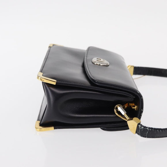 Christian Dior Shoulder Bag Leather Navy Gold Auth BA8402