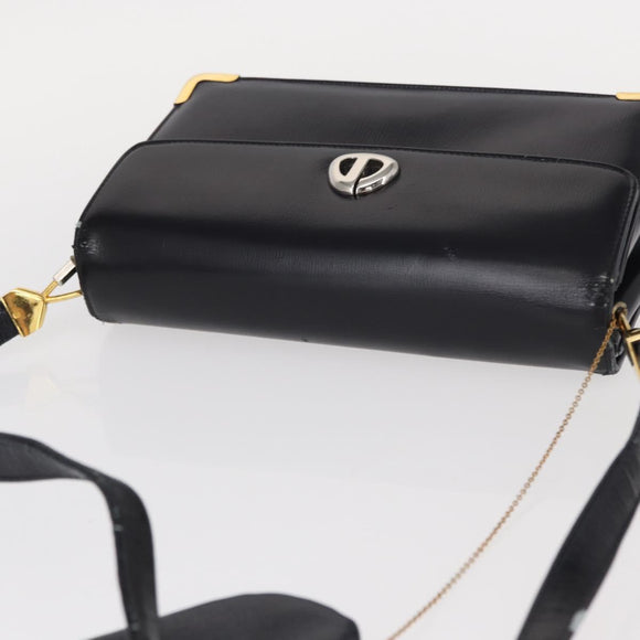 Christian Dior Shoulder Bag Leather Navy Gold Auth BA8402