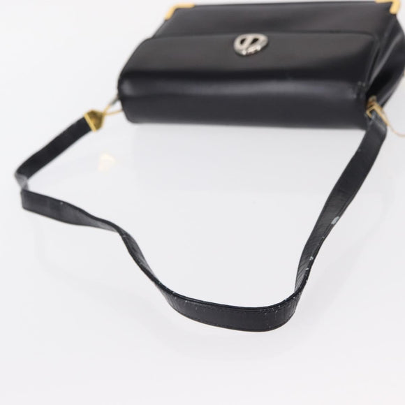 Christian Dior Shoulder Bag Leather Navy Gold Auth BA8402