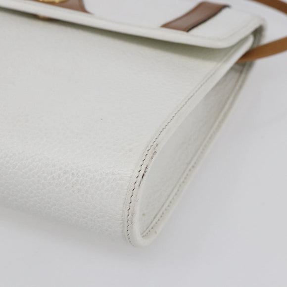 Christian Dior Shoulder Bag Leather White Gold Auth BA8403