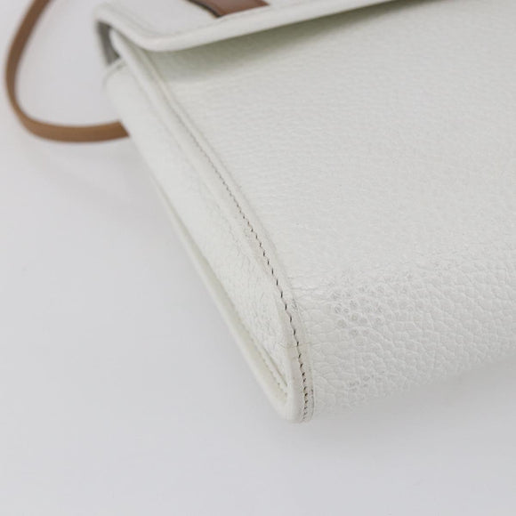 Christian Dior Shoulder Bag Leather White Gold Auth BA8403