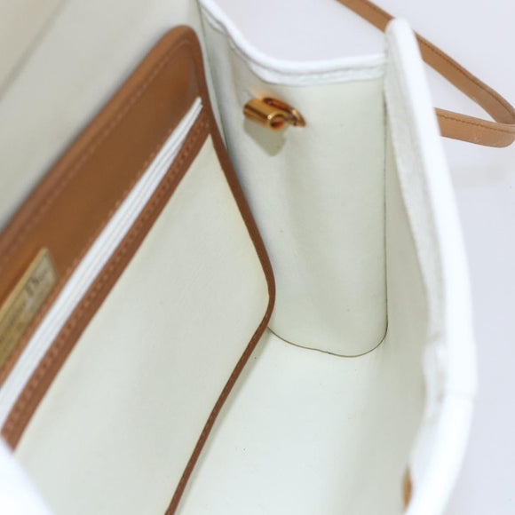 Christian Dior Shoulder Bag Leather White Gold Auth BA8403