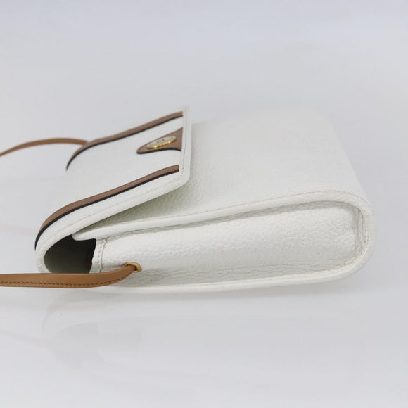 Christian Dior Shoulder Bag Leather White Gold Auth BA8403