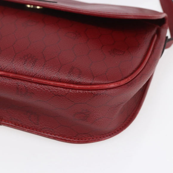 Christian Dior Honeycomb Canvas Shoulder Bag PVC Red Gold Auth BA8404