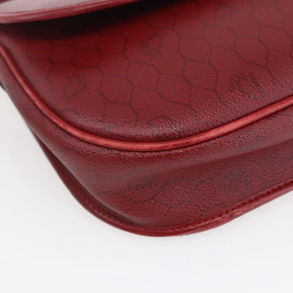 Christian Dior Honeycomb Canvas Shoulder Bag PVC Red Gold Auth BA8404
