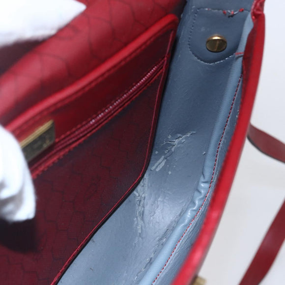 Christian Dior Honeycomb Canvas Shoulder Bag PVC Red Gold Auth BA8404