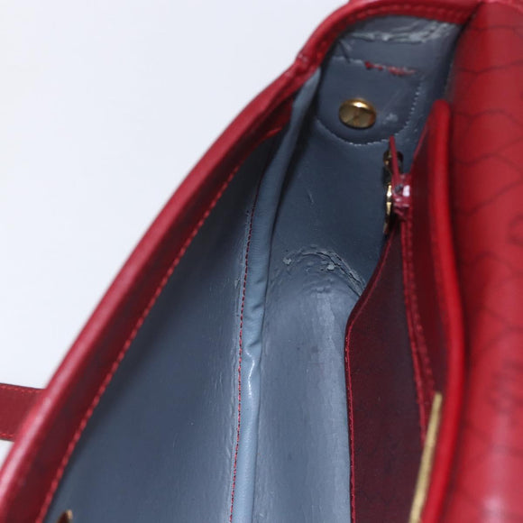 Christian Dior Honeycomb Canvas Shoulder Bag PVC Red Gold Auth BA8404