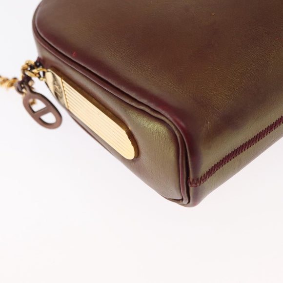 Christian Dior Chain Shoulder Bag Leather Red Gold Auth BA8405