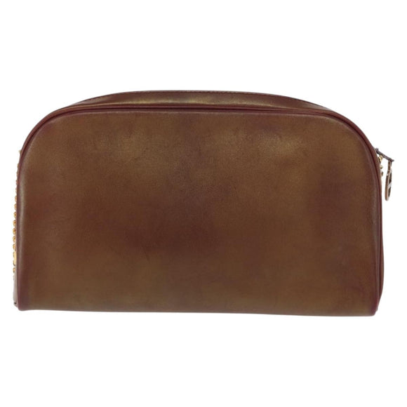 Christian Dior Chain Shoulder Bag Leather Red Gold Auth BA8405