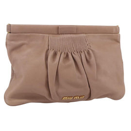 Miu Miu Clutch Bag Leather Pink Gold Auth BA8406