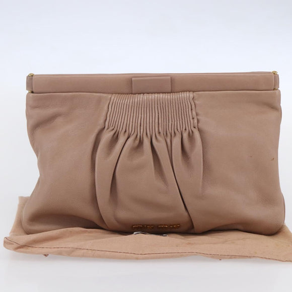 Miu Miu Clutch Bag Leather Pink Gold Auth BA8406