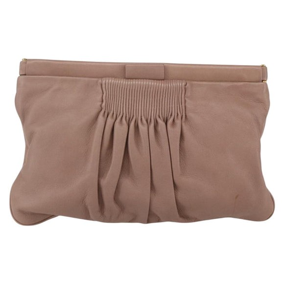 Miu Miu Clutch Bag Leather Pink Gold Auth BA8406