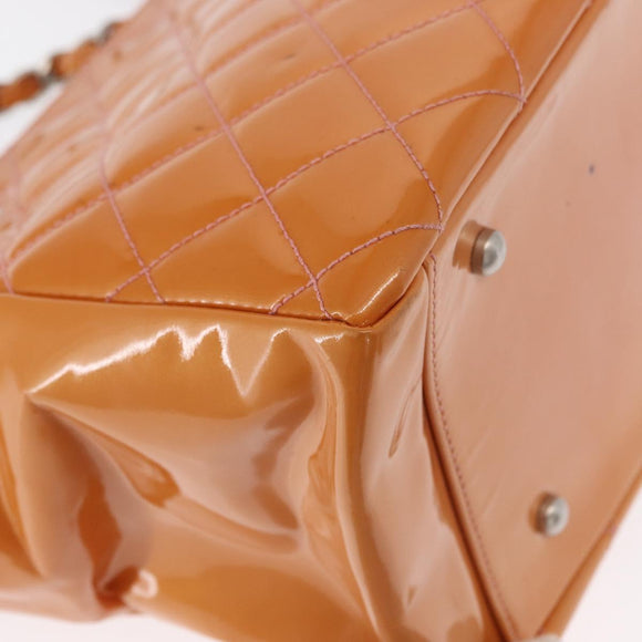 CHANEL Matelasse Chain Hand Bag Enamel Orange Silver CC Auth BA8407