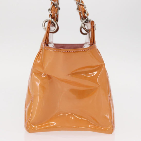 CHANEL Matelasse Chain Hand Bag Enamel Orange Silver CC Auth BA8407