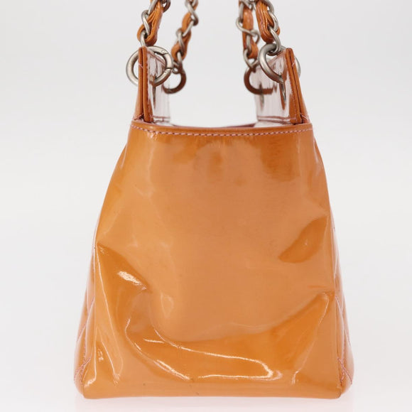 CHANEL Matelasse Chain Hand Bag Enamel Orange Silver CC Auth BA8407