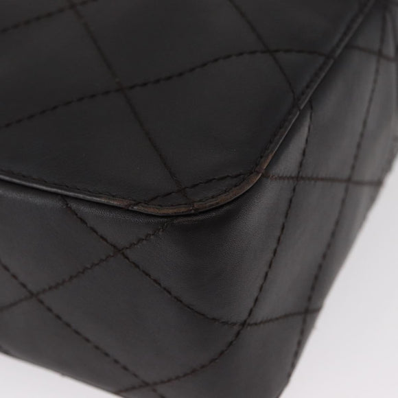 CHANEL Matelasse Shoulder Bag Lamb Skin Dark Brown Gold CC Auth BA8408