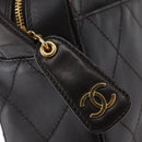 CHANEL Matelasse Shoulder Bag Lamb Skin Dark Brown Gold CC Auth BA8408-14