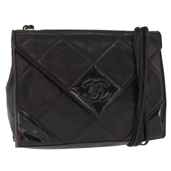 CHANEL Matelasse Shoulder Bag Lamb Skin Brown Gold CC Auth BA8409