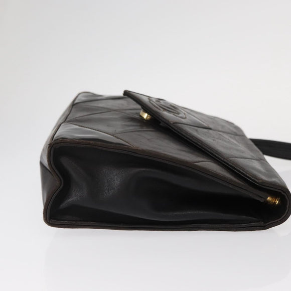 CHANEL Matelasse Shoulder Bag Lamb Skin Brown Gold CC Auth BA8409