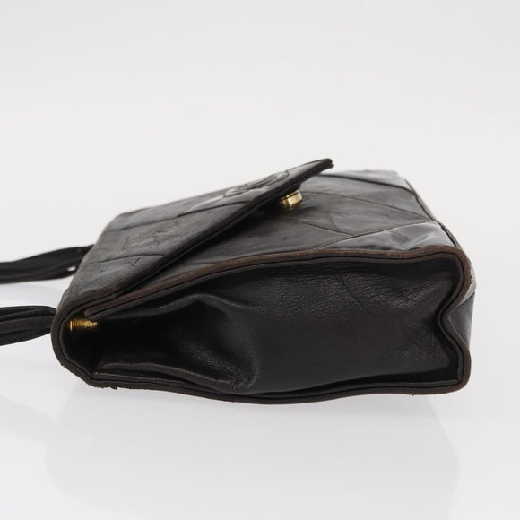 CHANEL Matelasse Shoulder Bag Lamb Skin Brown Gold CC Auth BA8409