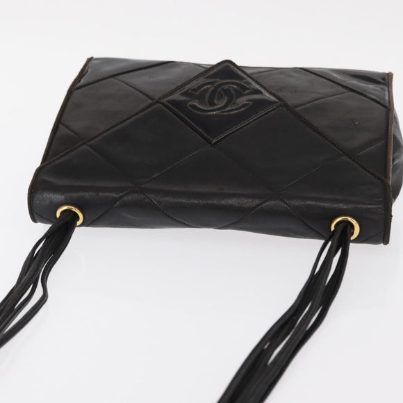 CHANEL Matelasse Shoulder Bag Lamb Skin Brown Gold CC Auth BA8409