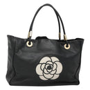 CHANEL Camelia Tote Bag Lamb Skin Black CC Auth BA841-1