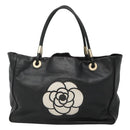 CHANEL Camelia Tote Bag Lamb Skin Black CC Auth BA841-2