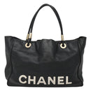 CHANEL Camelia Tote Bag Lamb Skin Black CC Auth BA841-3