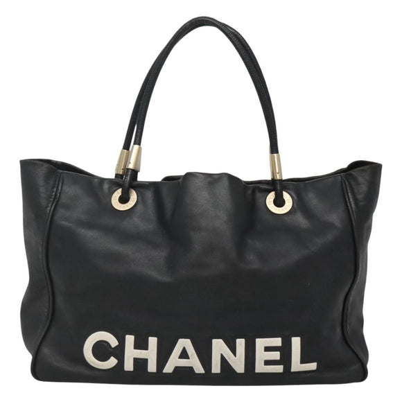 CHANEL Camelia Tote Bag Lamb Skin Black CC Auth BA841
