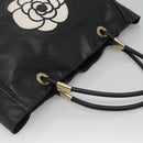 CHANEL Camelia Tote Bag Lamb Skin Black CC Auth BA841-6