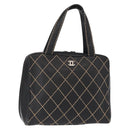 CHANEL Wild stitch Hand Bag Lamb Skin Black CC Auth BA8410-1