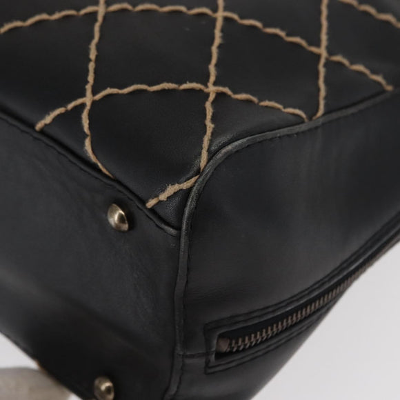 CHANEL Wild stitch Hand Bag Lamb Skin Black CC Auth BA8410