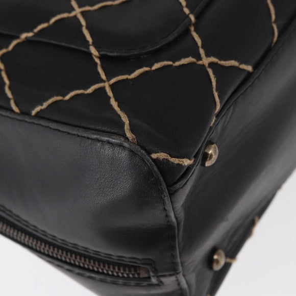 CHANEL Wild stitch Hand Bag Lamb Skin Black CC Auth BA8410