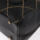 CHANEL Wild stitch Hand Bag Lamb Skin Black CC Auth BA8410-16