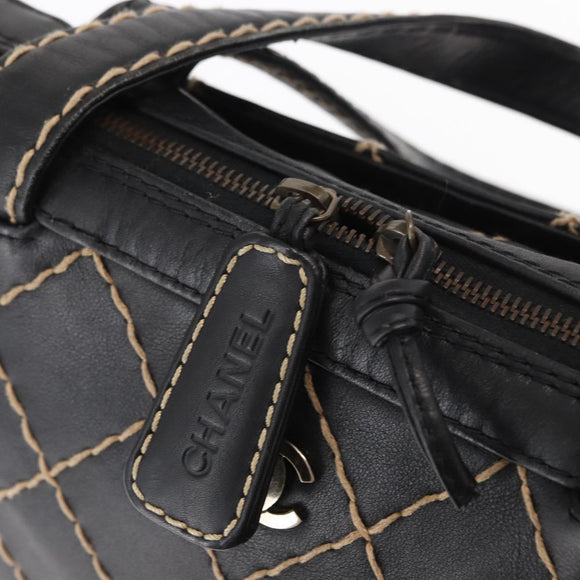 CHANEL Wild stitch Hand Bag Lamb Skin Black CC Auth BA8410