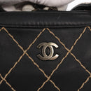 CHANEL Wild stitch Hand Bag Lamb Skin Black CC Auth BA8410-17