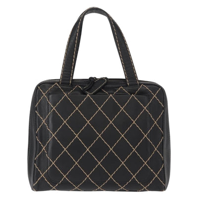 CHANEL Wild stitch Hand Bag Lamb Skin Black CC Auth BA8410 - 0