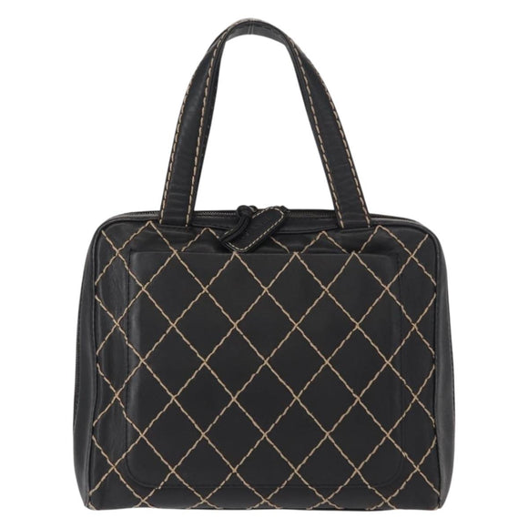 CHANEL Wild stitch Hand Bag Lamb Skin Black CC Auth BA8410