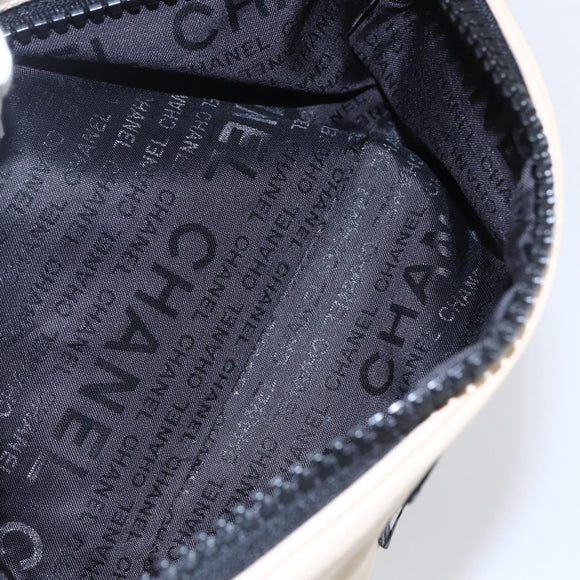 CHANEL Sports Clutch Bag Nylon Beige Black CC Auth BA8411