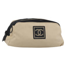 CHANEL Sports Clutch Bag Nylon Beige Black CC Auth BA8411-1