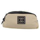 CHANEL Sports Clutch Bag Nylon Beige Black CC Auth BA8411-2