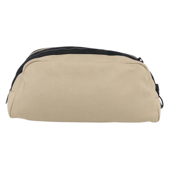 CHANEL Sports Clutch Bag Nylon Beige Black CC Auth BA8411
