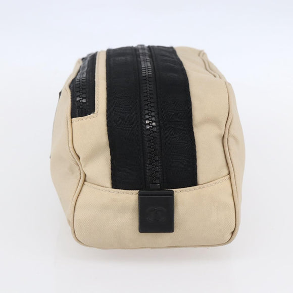 CHANEL Sports Clutch Bag Nylon Beige Black CC Auth BA8411