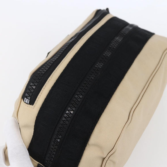 CHANEL Sports Clutch Bag Nylon Beige Black CC Auth BA8411