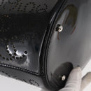 CHANEL Punching Hand Bag Enamel Black Silver CC Auth BA8412-9