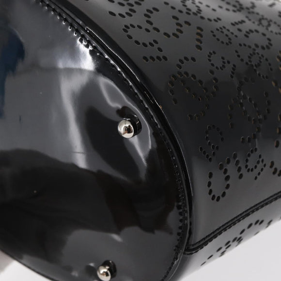 CHANEL Punching Hand Bag Enamel Black Silver CC Auth BA8412